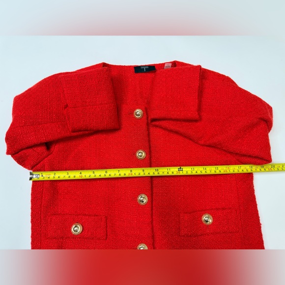 Cropped Red Blazer Boucle Crop Short Jacket Chic Ruby Rose Tweed Suit Notch Crew - Picture 12 of 17